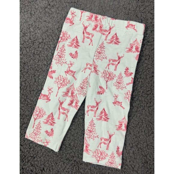 Burts Bees Baby Organic Cotton Reindeer Deer Tree Holiday Pants Leggings Newborn - Picture 2 of 5